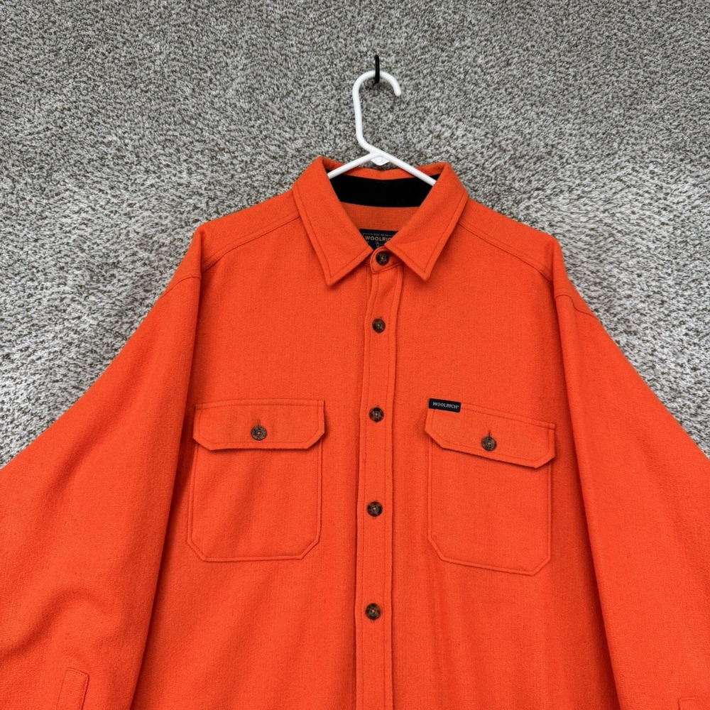 Vintage Woolrich Shirt Jacket Men's 2XL XXL Blaze Orange Button Up Hunting Wool - Picture 3 of 10